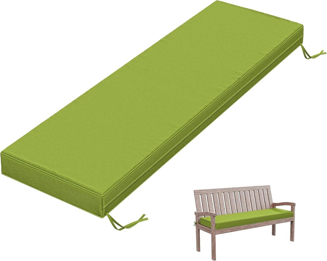 Outdoor Bench Cushion 60 X 18 X 3.5 Inch Thick Waterproof Patio Furniture Cushions, Patio Porch Swing Replacement Seat Pad with Tie Straps and Anti-Slip, for Backyard Garden, Grass Green
