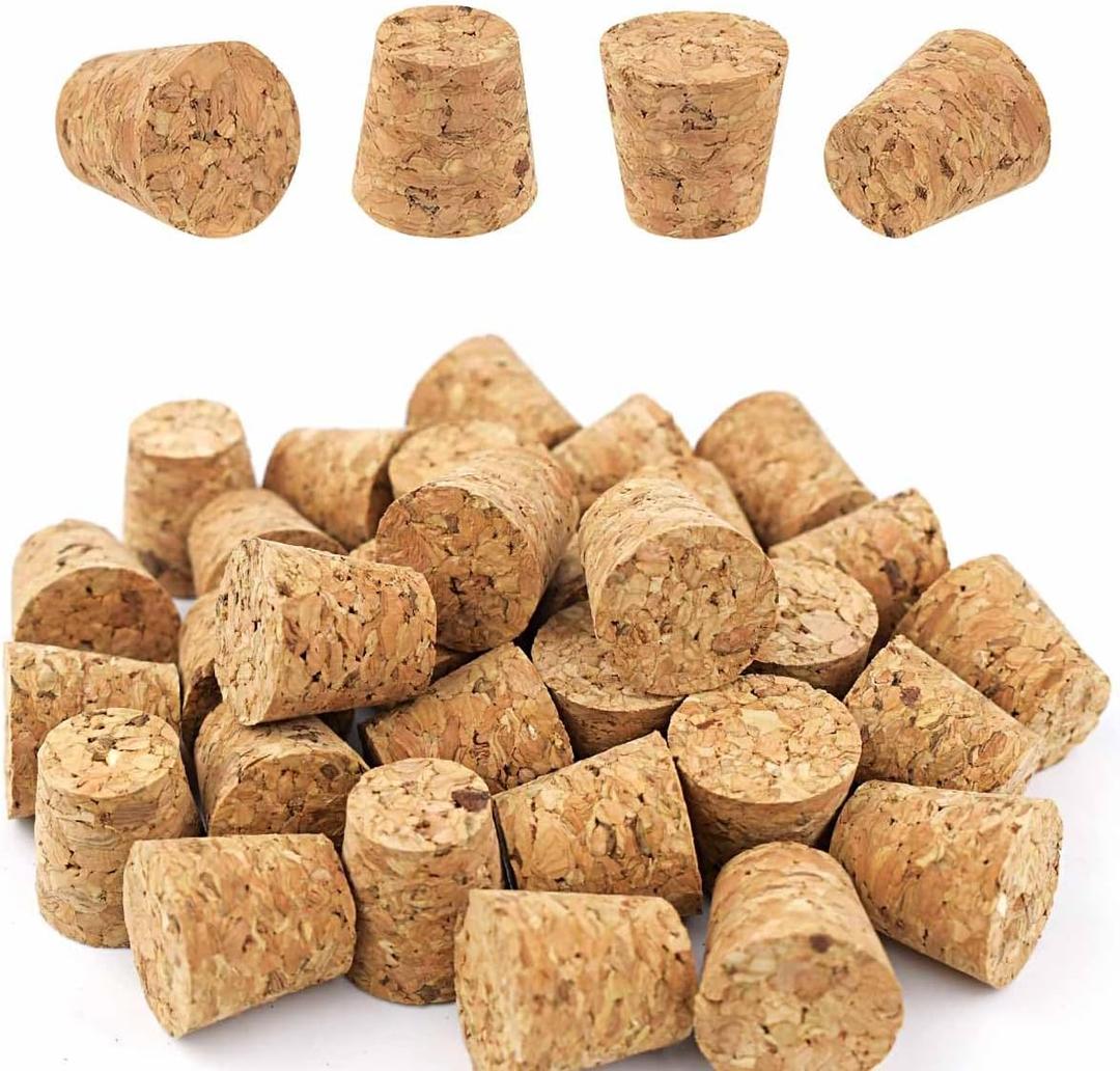 22 Pack Wooden Cork Plugs for Wine & Beer Bottles - Soft Tapered Cork Stoppers for DIY Crafts & Glass Jars