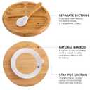 Baby Divided Bamboo Plates, Bowls with Suction and Matching Spoon Set, 3 Piece Feeding Supplies Set for Infant, Toddlers, Detachable Silicone Suction Stay Put Base for Wooden Bowl, Plate