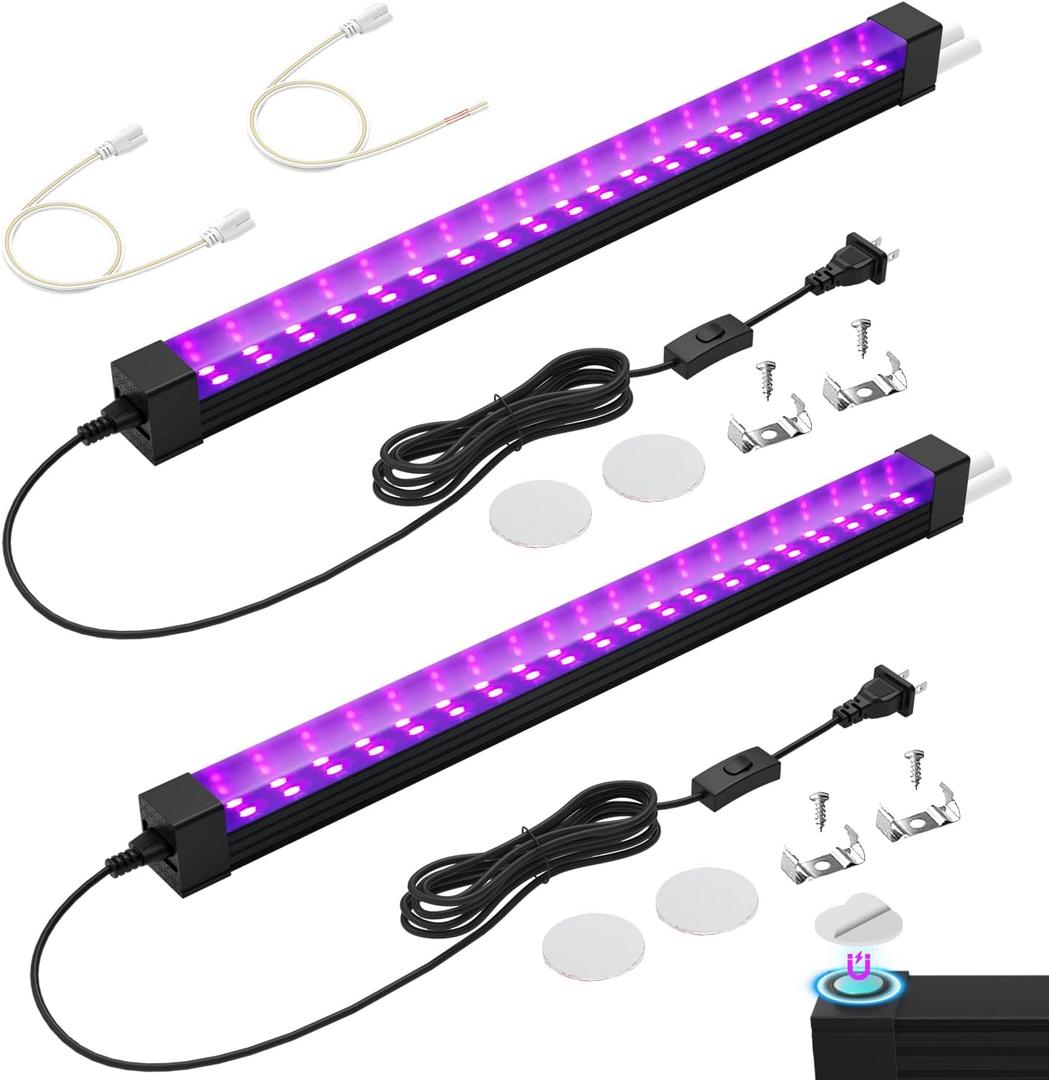 395NM Black Light Bar 18W, UV Blacklight Strip for Glow Party, Linkable LED Black Lights with ON/Off Switch, for Uranium Glass Curio Display Cabinetry Halloween, 15.8Inch, 2Pack