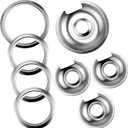 4 Pack Chrome Cooktop Drip Pans Fit for GE Range Stove Top Burner Drip Pan Bowls (3pcs) 6" Pan/Ring & (1pc) 8" Pan/Ring by AMI PARTS