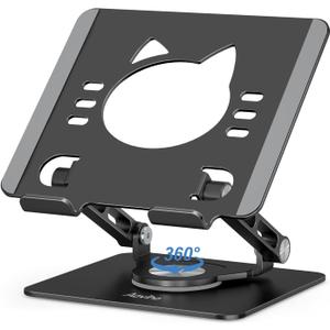 Tablet Stand 360 Rotating Aluminum Holder, Adjustable, Portable and Foldable Monitors Stand for iPads, Compatible with 4-12.9" Tablets, Ink Black