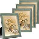Vittanly 8x10 Picture Frames Set of 4, Vintage Photo Frames, Blue | Display 5x7 Pictures with Mat or 8x10 without Mat, Rustic Frames Covered by Plexiglass, Wall & Tabletop Farmhouse Home Decor