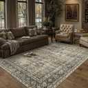 Vintage Area Rug 5x8 Brown Washable Living Room Large Carpet Non Slip Bedroom Indoor Office Low Pile Traditional Distressed Retro Accent Rug for Dining Room Bathroom Kitchen