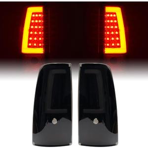 Tail Lights Compatible with 2003-2006 Chevy Silverado 1500 2500 3500 2007 Classic, C-Type LED Tube Black Smoked Lens Rear Brake Lamps OE Replace GM2800174, GM2801174