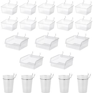 Merkaunis 20 PCS Pegboard Cups Pegboard Bins Set, Pegboard Wall Organizer with Hooks and Loops, Pegboard Wall Containers Clear Peg Hooks Assortment Organizer Accessory for Garage Storage