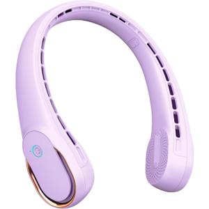 FrSara Neck Fan, Portable Personal Fan Strong Wind, 5200mAh, Air Volume,360 Cooling, No Hair Twisting, Air Volume On 2 Sides, Non-Slip, Quick Charge, Long Use Time, Gift for Women, Men, Birthday (Crystal Purple)