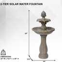 XBrand 44" Solar Powered 2-Tier Outdoor Water Fountain, Fiberglass Resin Garden Bird Bath Fountain with Auto Shut-Off Pump