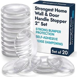 STRONGEST HOME Wall Protector for Door Knobs, 2-Inch - Clear Self-Adhesive Door Stopper Guards - Quiet Rubber Bumpers for Wall Protection, 20-Pack