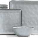 Amazon.com: Famiware Dinnerware Sets for 8, Ocean Square 24-Piece Kitchen Plates and Bowls Sets, Microwave and Dishwasher Safe, Scratch Resistant, Grey : Home & Kitchen