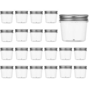 novelinks 4 oz Small Plastic Jars with Lids, 20 Pack Mini Plastic Mason Jars with Lids 4oz, Craft Storage Containers & Canning Jars & Small Spice Jars for Kitchen Organization (20 Pack,Silver)