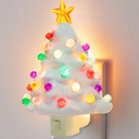 White Christmas Tree Night Light, Decorative Ceramic Xmas Tree Nightlight with Lamp for Kids, Multicolor Bulbs & 360 Degree Swivel Plug with On/Off Switch for Kitchen Bathroom Bedroom