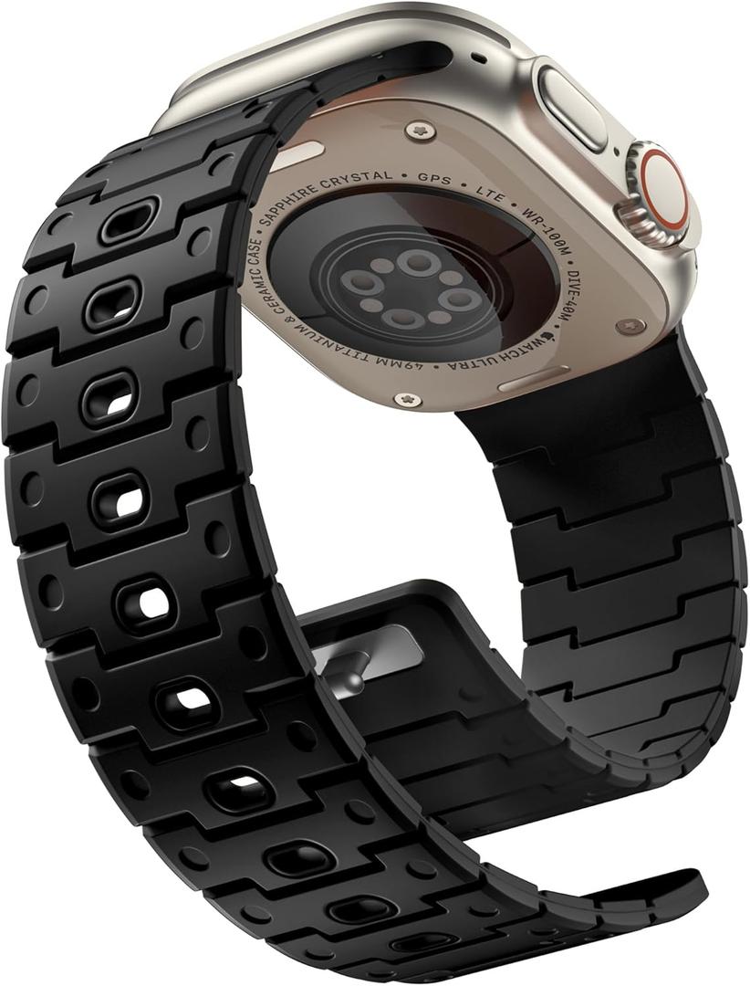 Bandletic Magnetic Watchband Compatible with Apple Watch Ultra Band - Rugged Silicone Sport Replacement Strap for iWatch Ultra Bands 49mm Series 11 10 46mm 9/8/7 45mm SE3/6/5/4 44mm 3/2/1 42mm, Black