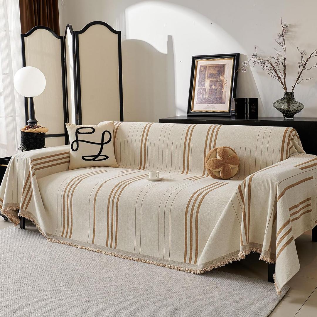 Boho Couch Covers for Sofa Washable Sofa Covers for 3 Cushion Couch Soft Non Slip Couch Covers for Sectional Sofa Dog Pet Furniture Protector (Shallow Coffee, 71"*102")