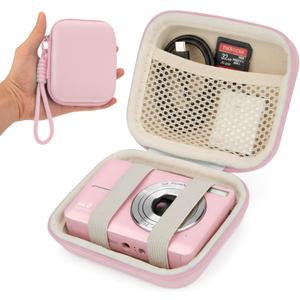Digital Camera Case, Protective Hard EVA Shell Camera Bag for KODAK PIXPRO FZ55 FZ45, CAMKORY, Canon PowerShot ELPH 180/IXUS, Small Travel Compact Camera Accessories Holder (Pink)
