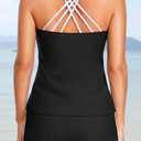 Talisea Women 2 Piece Tankini Swimsuit with Pockets Boy Shorts Modest Bathing Suit Tummy Control Tank Top (Black, XXL)