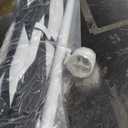 JONATHAN Y Half Umbrella UMB1201H Beverly 9 ft. Designer Classic Scalloped Fringe Market Patio with Crank, Tilt Button and UV Protection in Black/White, White Pole