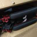 Medline Lightweight Foldable Transport Wheelchair with Handbrakes and 12-Inch Wheels, Red Frame, Black Upholstery