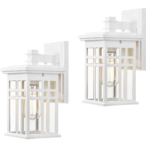 zeyu 2 Pack Outdoor Porch Lights Wall Mount - Modern Outside Lights for House Die-Cast Aluminum with Clear Glass Shade, White Finish, 20068B1-2PK WH (Medium)