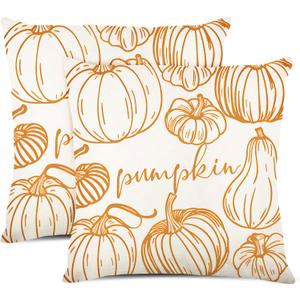 DUZXLCQ Fall Pillow Covers 18x18 inch Set of 2 White Pumpkins Thanksgiving Autumn Fall Decorative Throw Pillow Covers Farmhouse Decor Cushion Case Harvest Decorations for Couch Sofa Bed Home Outdoor