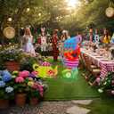 Alice Party Decorations Wonderland Yard Decor,Garden Tea Party Decorations Yard Stakes Stand Set, 1 Set Stacked Teacups and 1 Set Teapot with Brackets