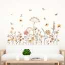 Boho Flower Wall Stickers - Wildflower Floral Dandelion Grass Plants Wall Decals - Baby Nursery Girls Bedroom Kids Room Living Room Wall Decor
