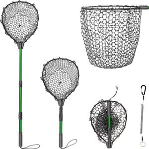 Rubber Fishing Net with Telescoping Handle - High Strength Landing Net for Fishing with Soft Rubber Netting, Two Sizes Options (M, Hoop Size: 17.3 x 13)