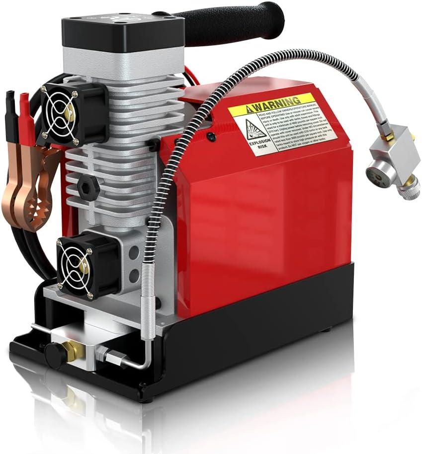 GX-E-CS2 Portable PCP Air Compressor, 4500Psi/30Mpa, Oil-Free,Powered by Car 12V DC or Home 110V AC with Converter (Included), Paintball Tank Compressor with Extra Moisture-Oil Separator