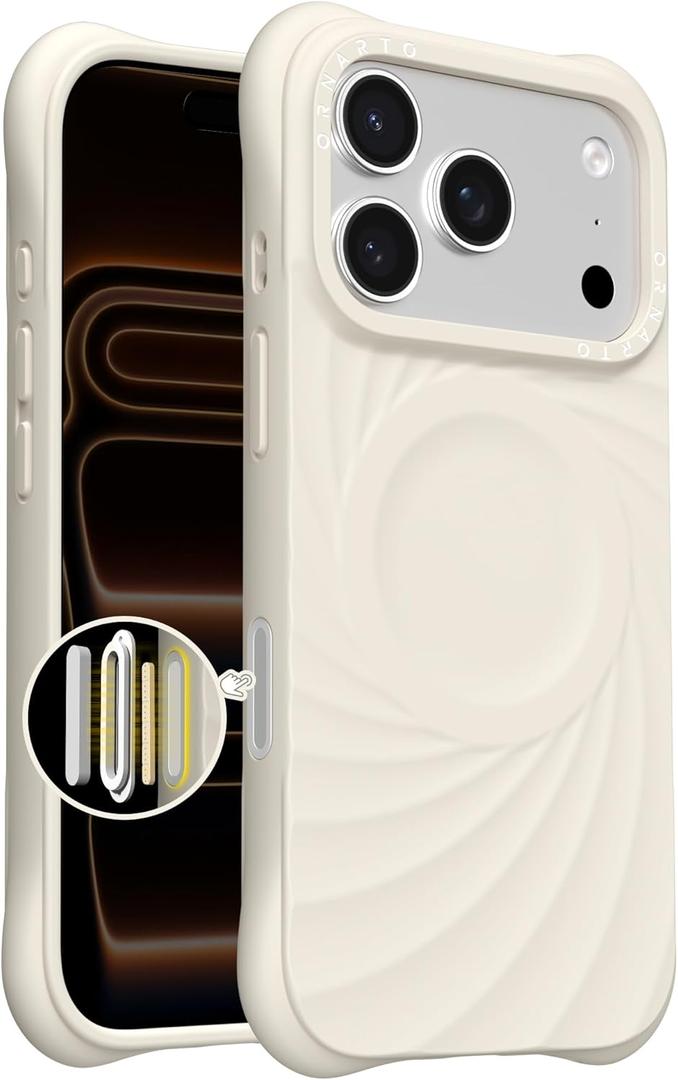 ORNARTO Vortuxe for iPhone 17 Pro Max Case 6.9" | 2X MIL-STD Protection | Camera Button Control | Compatible with MagSafe | Sleek Aesthetic Liquid Silicone Phone Cover | Cream