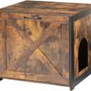 Dwanton Cat Litter Box Furniture Hidden, Cat Litter Box Enclosure, Reversible Entrance Can Be on Left or Right Side, Indoor Cabinet, Wooden Washroom, End Table, Nightstand, Rustic Brown, 23.6" L (23.6 x 19.7 x 21.7 Inches)