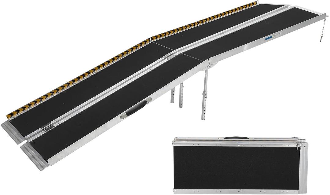 10 FT Portable Wheelchair Ramp for Home Step, Aluminum Handicap Ramp with Support Legs,Non-Skid Surface and Reflective Strips,Weight Capacity 600 LBS