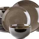 LeRatio Ceramic Dinnerware Sets for 6,Stoneware Plates and Bowls Sets,Handmade Reactive Glaze Dishes Set,Chip Resistant and Scratch Resistant | Oven&Dishwasher & Microwave Safe-Chestnut(18PCS)