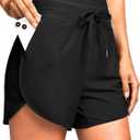 G Gradual Women's 4'' High Waisted Swim Board Shorts Quick Dry Swimming Bathing Suit Bottoms for Women with Pockets Liner (Black)