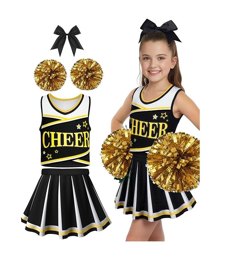 JenPen Cheerleader Costume, 5 Pieces Cheerleading Outfits for Cheer Uniform, (7-9 Years,Black)