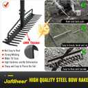 Jardineer Bow Rake Heavy Duty, Long Handle Metal Rakes for Gravel, Rocks, Lawns Leaves, Soil Leveling, Landscaping, Garden Rake with 18 Steel Tines (59 Inches)