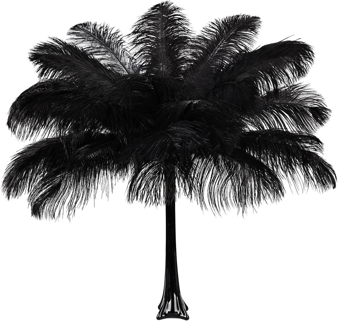 THARAHT Black Ostrich Feathers 12pcs Large Natural Bulk 16-18Inch 40cm-45cm for Wedding Party Centerpieces Halloween and Home Decoration Feathers