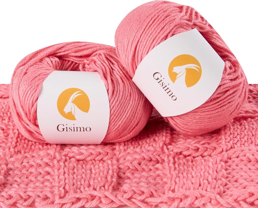 2 Balls Merino Wool Yarn, 12-Ply Luxurious and Soft Yarn for Hand Knitting & Crocheting, 1.76 OZ/50g, 120 yds/110 Meters(Pink,2Balls)