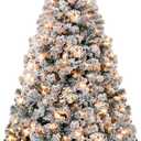 Best Choice Products Pre-Lit Artificial Christmas Tree, 7.5ft Snow Flocked Design Pine Tree, Full Appearance Snowy w/Easy Assembly, Metal Stand (Green)