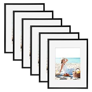 TWING 16 x 20 Picture Frame Set of 6, Classic Picture Frames Display Pictures 11x14 with Mat or 16x20 Without Mat, Wall Mounting Home Decor Collage Photo Frames Poster Frame Black Composite Wood