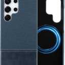 SOKAD Magnetic for Samsung Galaxy S25 Ultra Case Frameless, Blue | Compatible with Magsafe, Premium Leather Materials, Thin Slim Borderless, Classic Vintage Elegant for Men Women