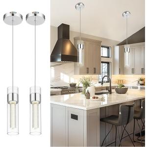 kudos Chrome Pendant Light Fixtures, 2-Pack, Modern LED Pendant Lights with Clear Glass and Bubble Crystal, Adjustable Pendant Lights for Kitchen Island, KDPL09-CH-2PK (2 Light)