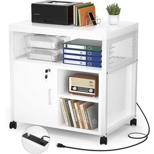 Unikito Rolling File Cabinet Lateral Office Filing Cabinets with Socket and USB Charging Port, Modern Printer Stand on Wheels, Printer Cabinet with Door and Open Storage, Lockable, White
, 23.6"D x 17.2"W x 26"H