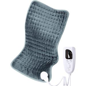 Electric Heating pad for Back/Shoulder/Neck/Knee/Leg Pain Relief, 6 Fast Heating Settings, Auto-Off, Machine Washable, Moist Dry Heat Options, Extra Large 12"x24"(Gray)
