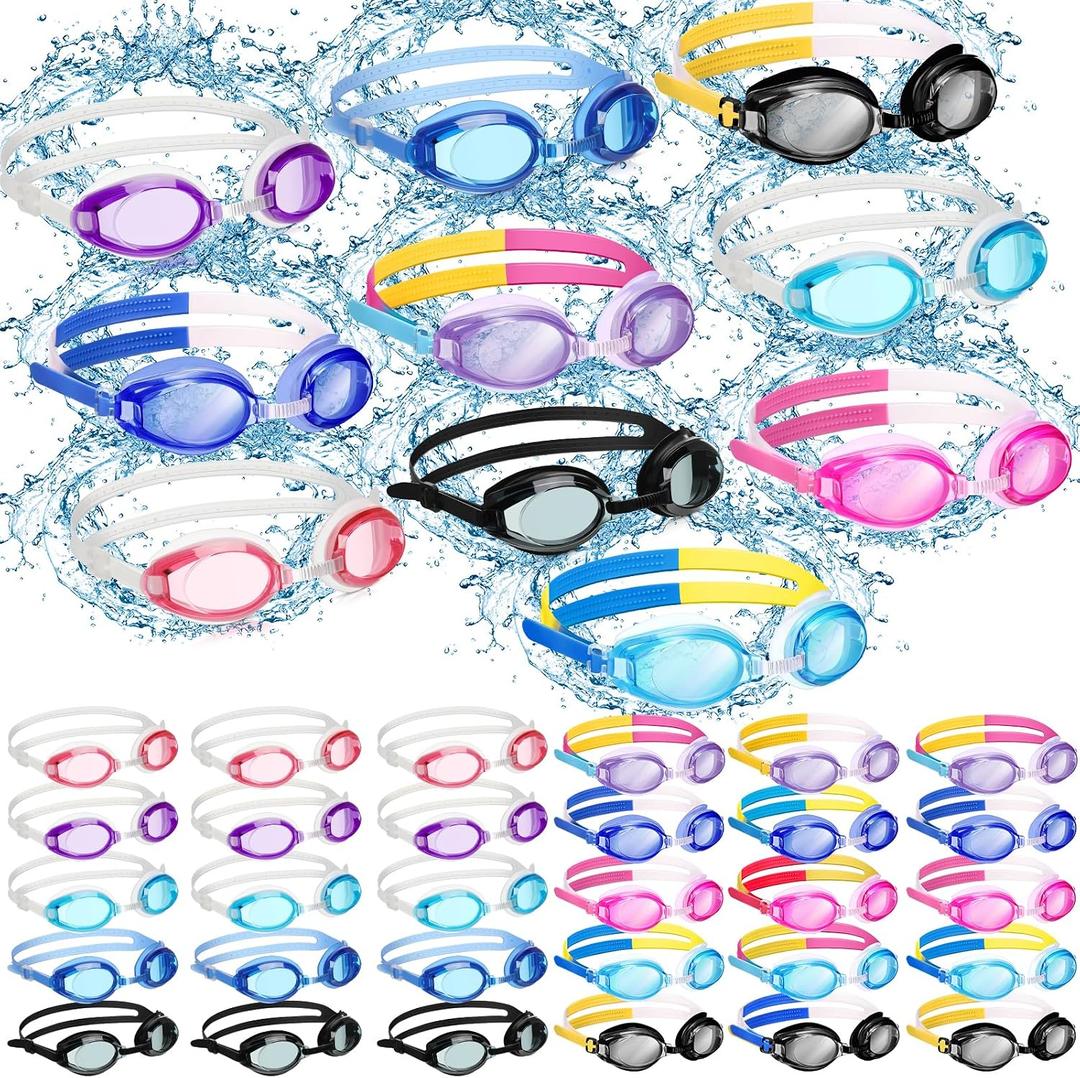 Macarrie 50 Pack Swim Goggles for Kids Bulk Child Swimming Goggles Gifts Anti-fog No Leaking Swim Glasses for Boys Girls Adults Men Women(Classic)