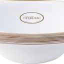PLASTICPRO White Plastic Organic Party Square Soup bowls White With Gold Rim Elegant Disposable Tableware Dishes 16 OZ 32 Count