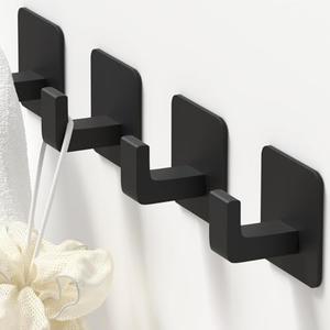 GWAAZXGZ Square Self Adhesive Towel Hooks - 3  Pack Matte Black Metal Hooks, Right-Angle Design for Towels, Robes & Hats, Organize Bathroom, Kitchen, Entryway, Doors, Cabinets on Smooth Surfaces