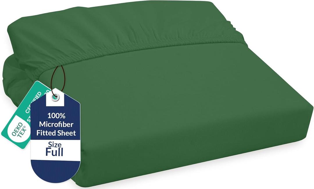 Royale Linens Fitted Sheet Full - Ultra Soft 1800 Brushed Microfiber - Hotel Luxury Bottom Sheets - Wrinkle Free & Fade Resistant - Deep Pocket Fitted Sheet Only (Full, Hunter Green)