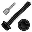 #14 x 1-3/4" Hex Washer Head Self Tapping Screws, TEK Screws, Self Drilling, Stainless Steel 410 Sheet Metal Screws, Black Finish, 50 PCS