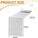 2 Pcs 12 x 72 Inches Glitter Table Runner Cover Decoration Silver Sparkle Sequin Tablecloth for 80s Disco Dance Party Bachelorette Supplies Wedding Decor