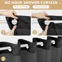 FADOTY No Hook Shower Curtain and Liner Set, Black Snap in Shower Curtain Ringless Chevron Tufted Cloth Waterproof Washable Fabric Bath Curtain with See Through Top Window for Bathroom Hotel 71" x 74", Black
